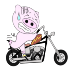 立派なバイカーになった豚さんです